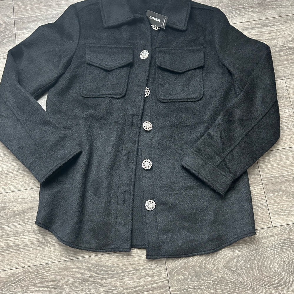 Express Black Wool-Blend Coat